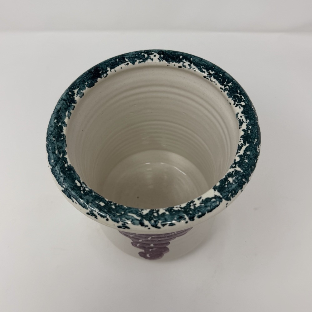 Contemporary Pottery LTD Oregon Vase Hand Painted Grapes Teal Spatterware - Picture 4 of 12